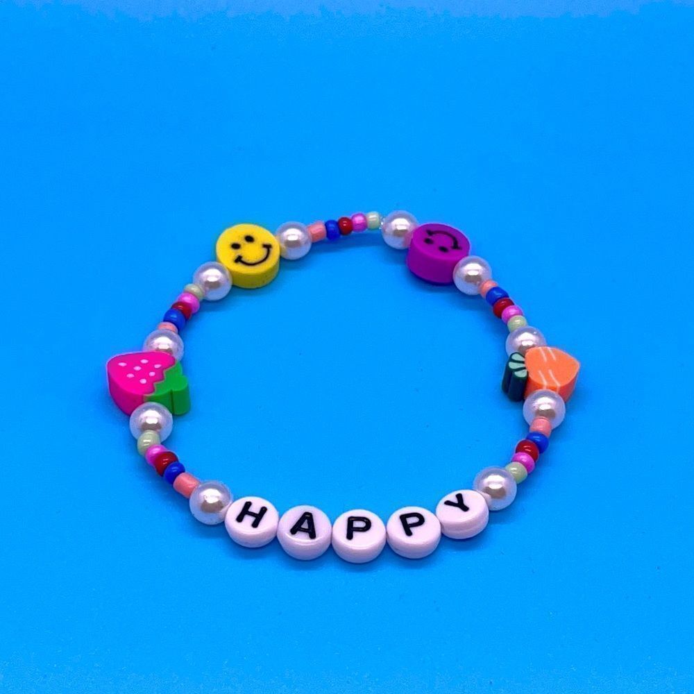 NWT Y2K Bracelets “Happy” Stretchy Beaded Bracelet